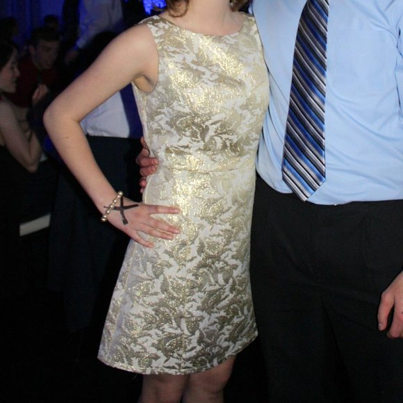 White and gold jacquard formal dress - Ellison, Size Small - Picture 4 of 4